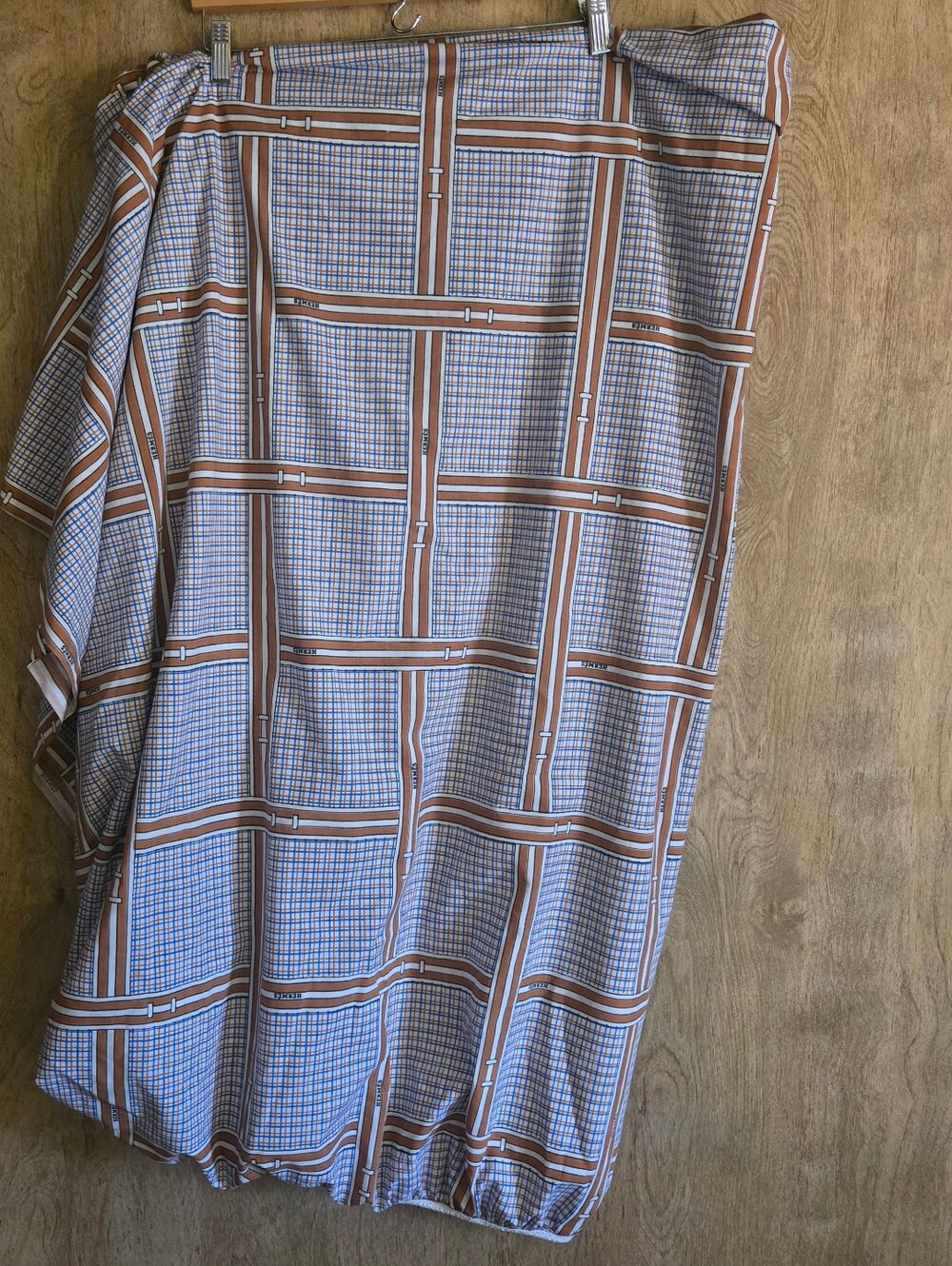 Vintage Hermes by Wamsutta Equestrian Lined Pattern Double Fitted Sheet